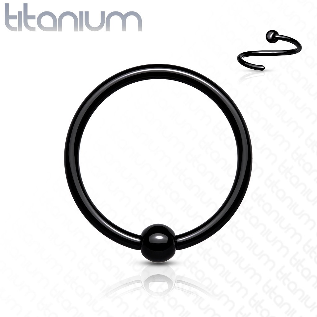 Cherry Diva Hoop Ring Black 18 Gauge Titanium Fixed Ball Bendable Hoop Ring