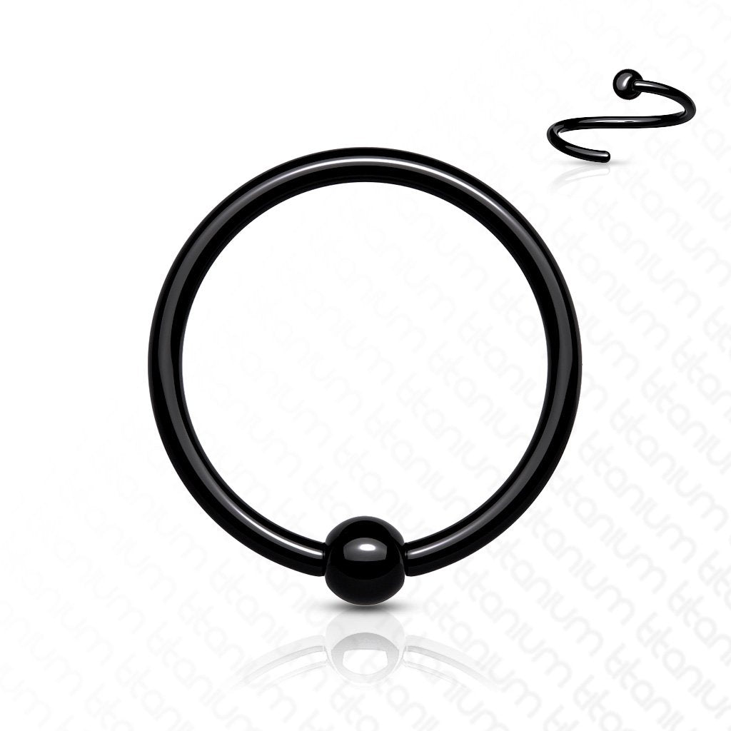 Cherry Diva Hoop Ring Black 18 Gauge Titanium Fixed Ball Bendable Hoop Ring