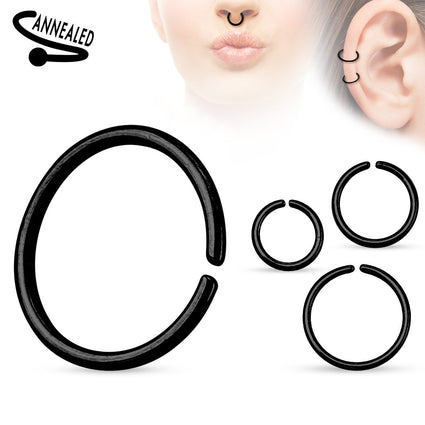 Cherry Diva Bendable Hoop Ring BLACK 20 Gauge Titanium Anodized over 316L Surgical Steel Annealed Rings