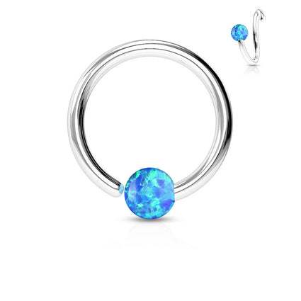 Cherry Diva Hoop Ring BLUE 20 Gauge Bendable Cut Ring With Opal Ball End