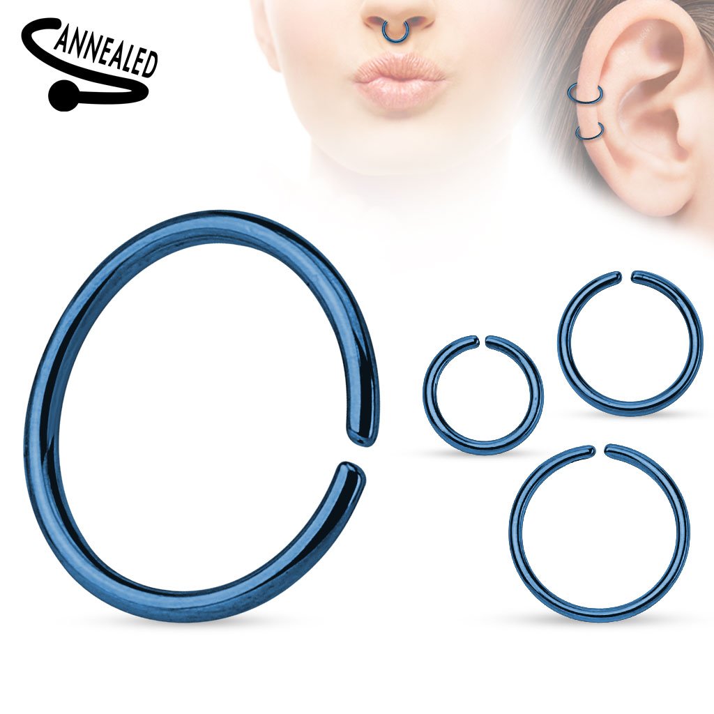 Cherry Diva Bendable Hoop Ring BLUE 20 Gauge Titanium Anodized over 316L Surgical Steel Annealed Rings