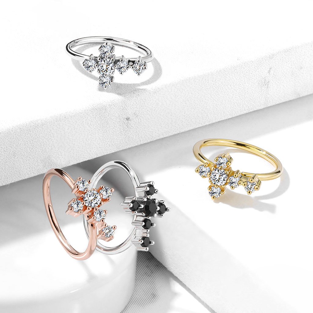 Cherry Diva Bendable Hoop Ring 20 Gauge Crystal Cross Hoop Ring For Nose & Ear Cartilage