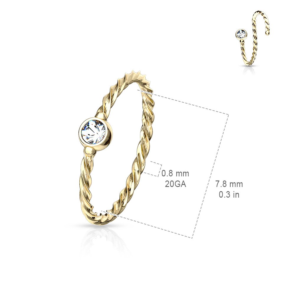Cherry Diva Bendable Hoop Ring 20 Gauge Crystal Twisted Rope Bendable Hoop Ring