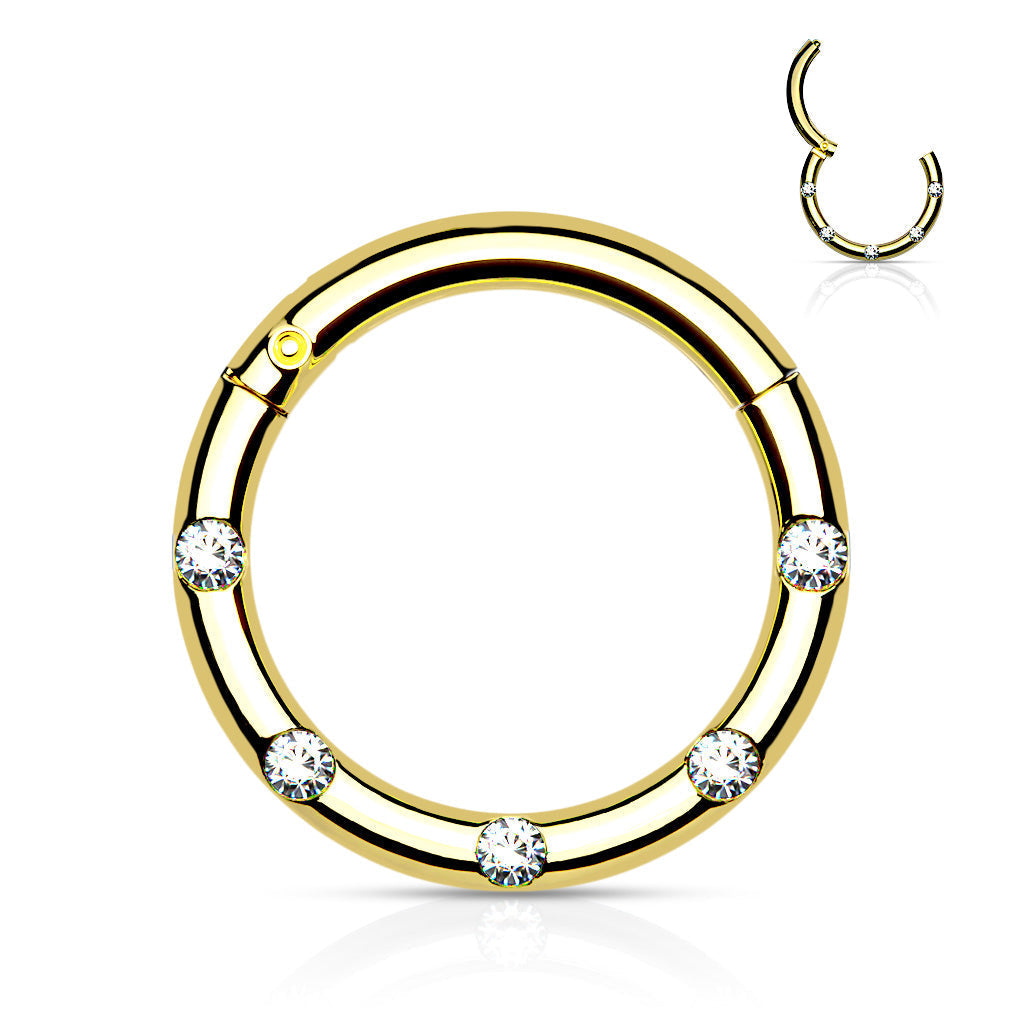 Cherry Diva Hoop Ring GOLD 16 Gauge Hinged Crystal Hoop Ring