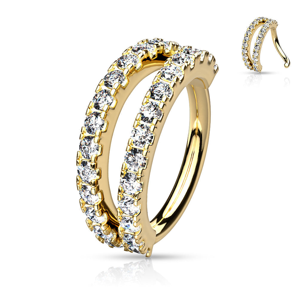 Cherry Diva Hoop Ring Gold 20 Gauge Double Crystal Hoop Ring Nose & Ear
