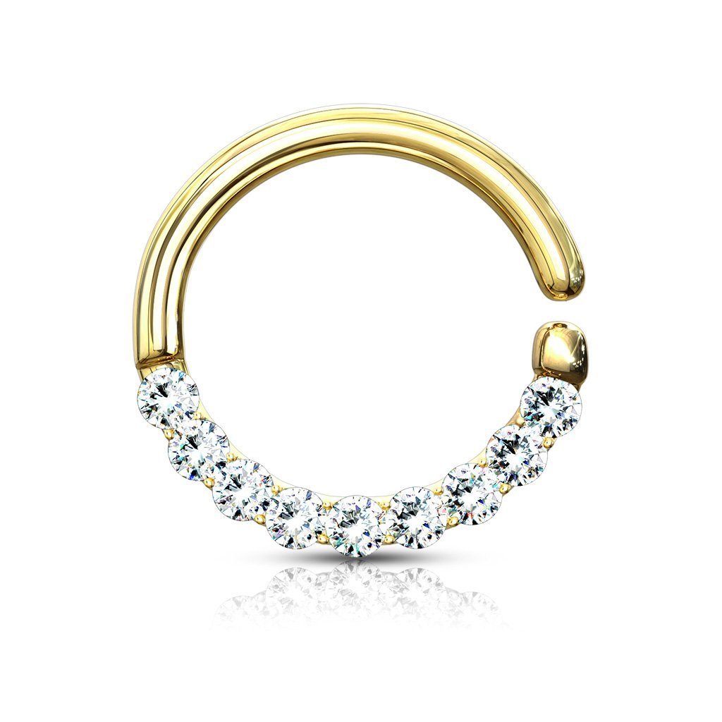 Cherry Diva Hoop Ring Gold 16 Gauge Half Crystal Hoop Ring For Nose & Ear