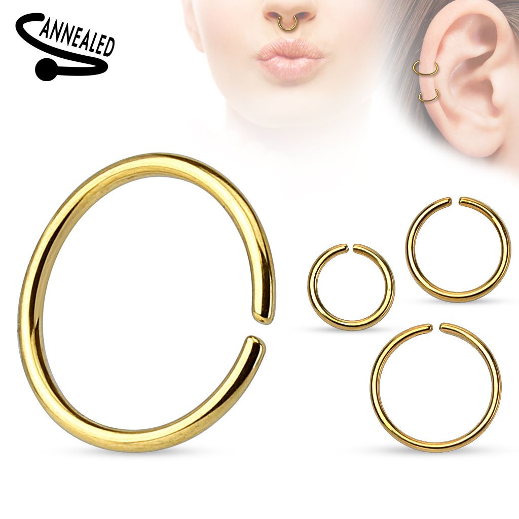 Cherry Diva Bendable Hoop Ring GOLD 20 Gauge Titanium Anodized over 316L Surgical Steel Annealed Rings