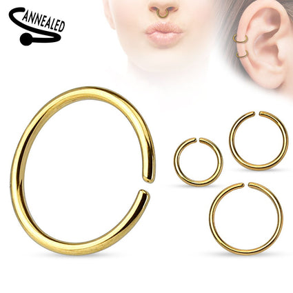 Cherry Diva Bendable Hoop Ring GOLD 20 Gauge Titanium Anodized over 316L Surgical Steel Annealed Rings