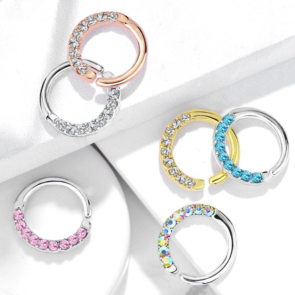 Cherry Diva Hoop Ring 16 Gauge Half Crystal Hoop Ring For Nose & Ear