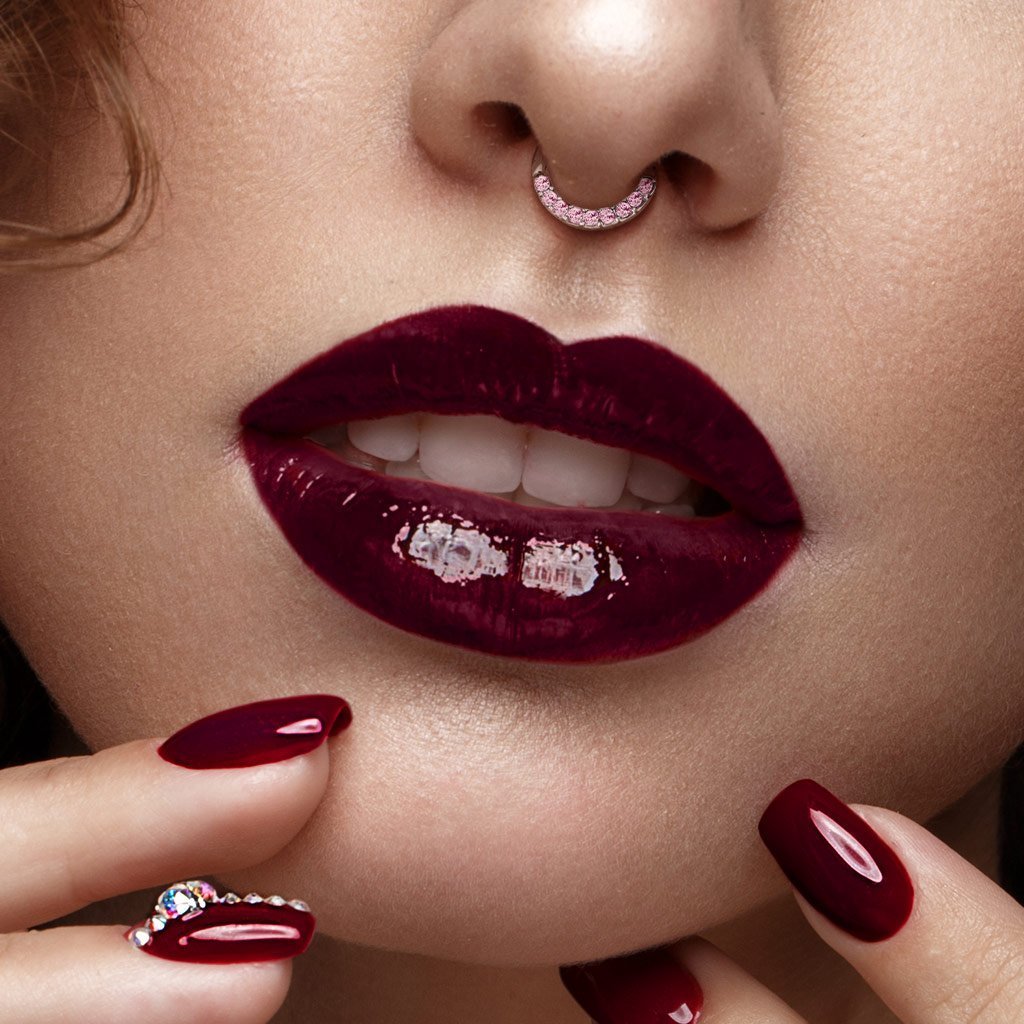 Cherry Diva Hoop Ring 16 Gauge Half Crystal Hoop Ring For Nose & Ear