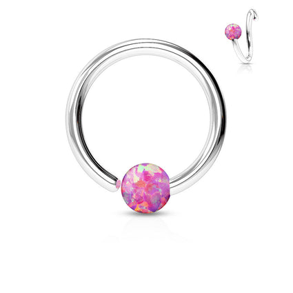Cherry Diva Hoop Ring PINK 20 Gauge Bendable Cut Ring With Opal Ball End