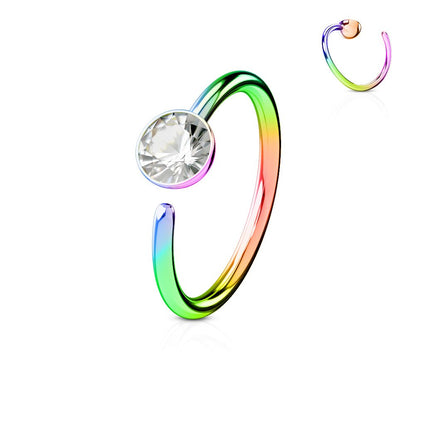 Cherry Diva Bendable Hoop Ring RAINBOW 20 Gauge Titanium IP Bendable Hoop Ring For Nose & Ear