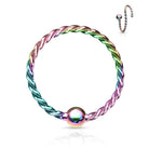 18 Gauge Fixed Ball Twisted Rope Bendable Hoop Ring Rainbow