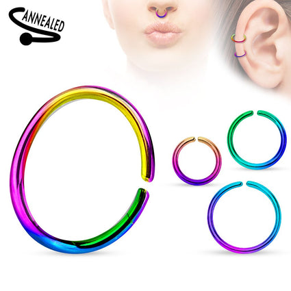 Cherry Diva Bendable Hoop Ring RAINBOW 20 Gauge Titanium Anodized over 316L Surgical Steel Annealed Rings