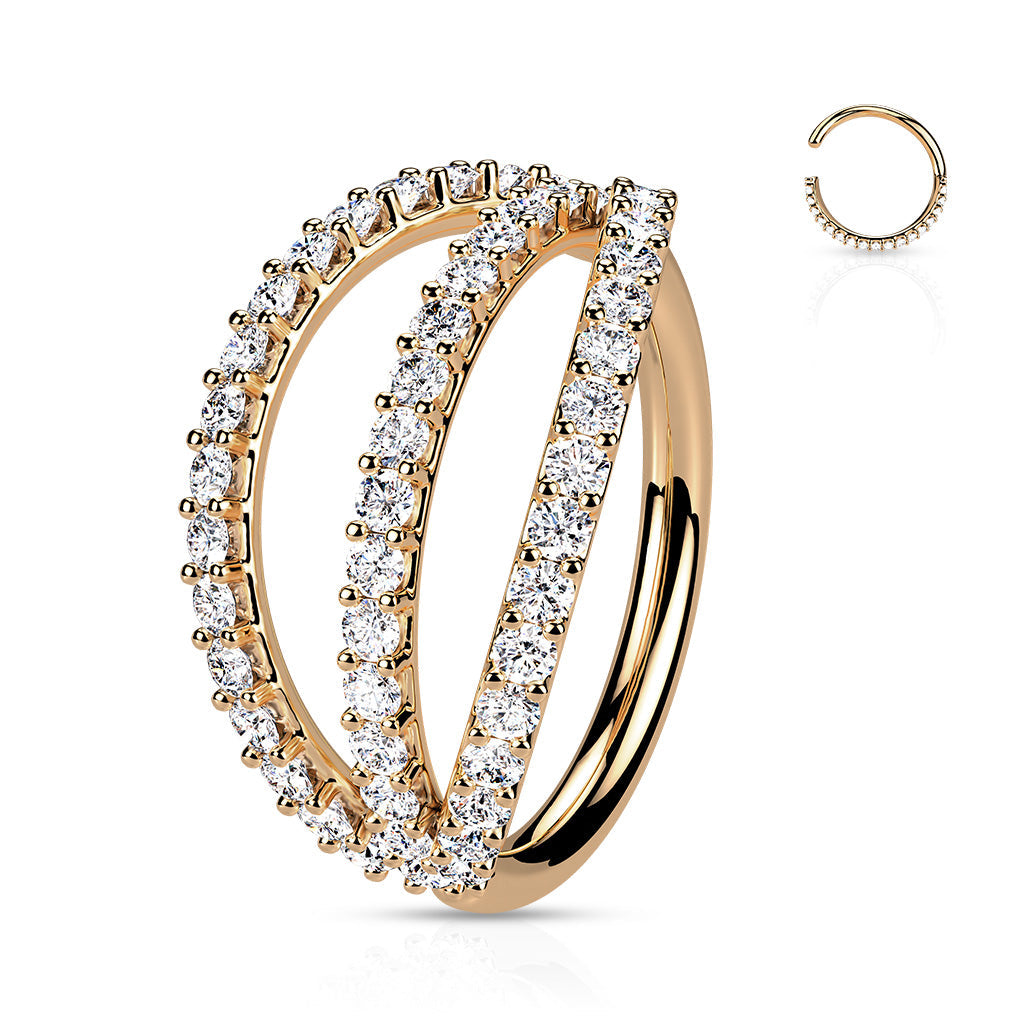 Cherry Diva Hoop Ring ROSE GOLD 16 Gauge Triple Crystal Lined Hoop Ring For Nose & Ear