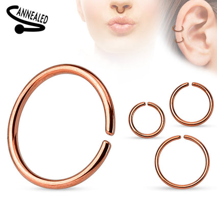 Cherry Diva Bendable Hoop Ring ROSE GOLD 20 Gauge Titanium Anodized over 316L Surgical Steel Annealed Rings