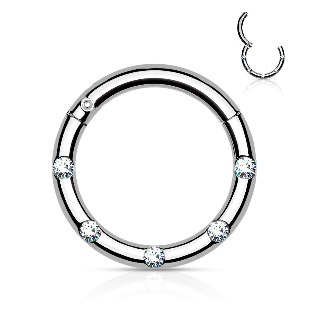 Cherry Diva Hoop Ring SILVER 16 Gauge Hinged Crystal Hoop Ring