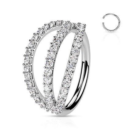 Cherry Diva Hoop Ring SILVER 16 Gauge Triple Crystal Lined Hoop Ring For Nose & Ear