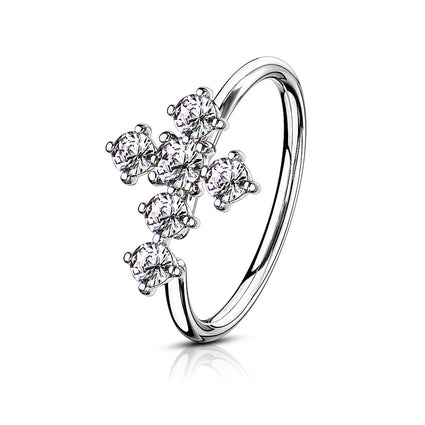 Cherry Diva Bendable Hoop Ring SILVER 20 Gauge Crystal Cross Hoop Ring For Nose & Ear Cartilage