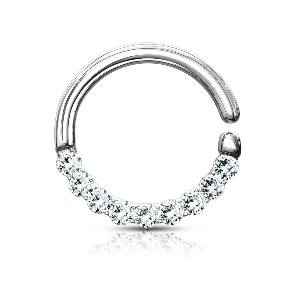 Cherry Diva Hoop Ring Silver 16 Gauge Half Crystal Hoop Ring For Nose & Ear