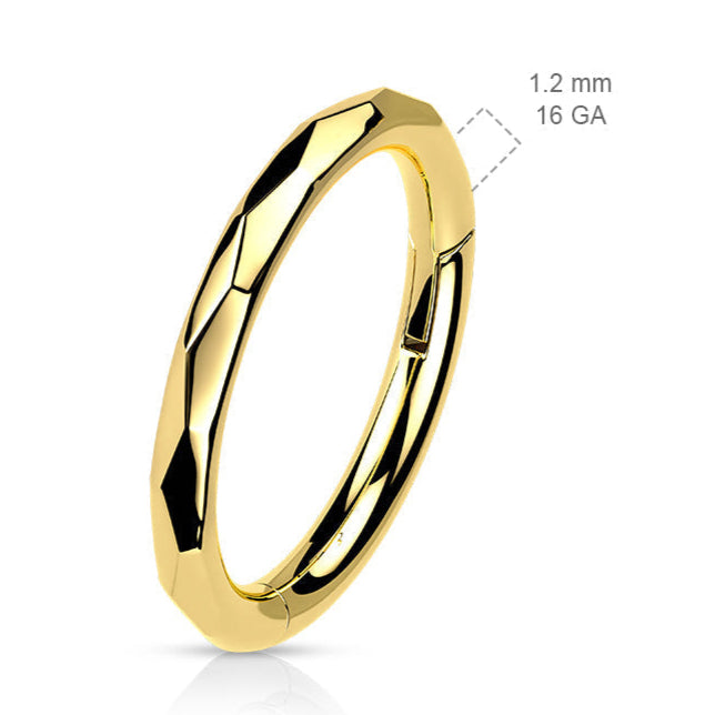 Cherry Diva Hoop Ring 16 Gauge Titanium Faceted Side Hinged Hoop Ring - Silver