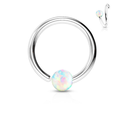 Cherry Diva Hoop Ring WHITE 20 Gauge Bendable Cut Ring With Opal Ball End