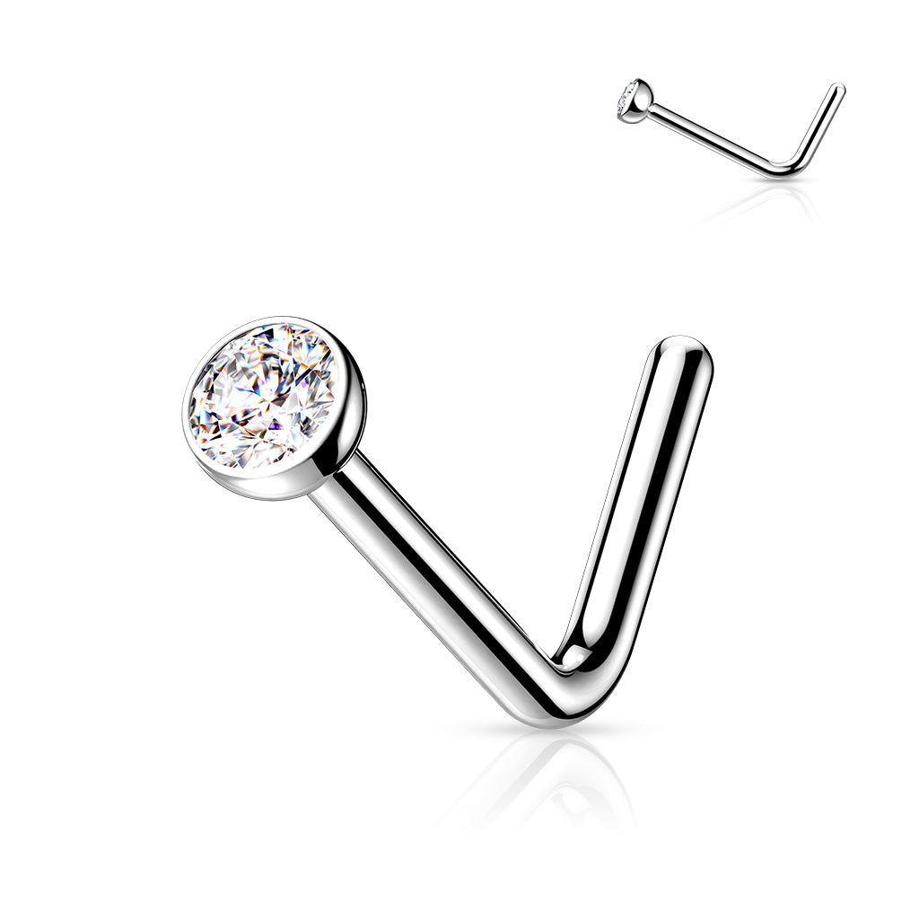 Cherry Diva L Bend Nose Stud CLEAR 20 Gauge Titanium Prong Set Crystal L-Bend Nose Stud
