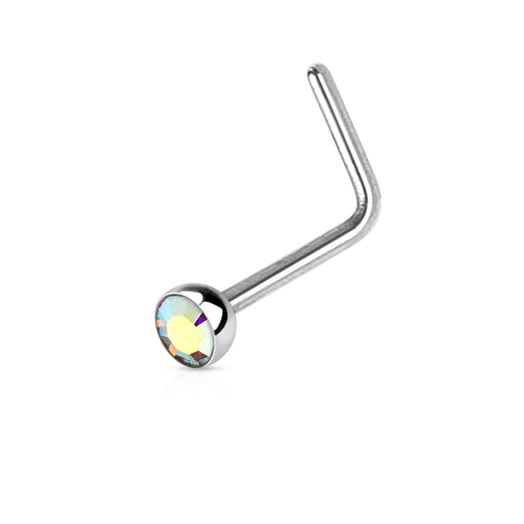 Cherry Diva L Bend Nose Stud AURORA 20 Gauge Crystal End L Bend Nose Stud