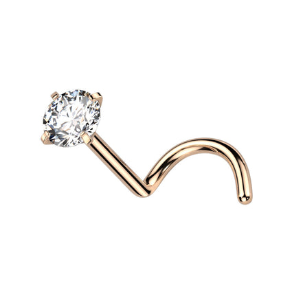 Cherry Diva Screw Nose Ring ROSE GOLD 20 Gauge Titanium Prong Set Crystal Screw Nose Stud