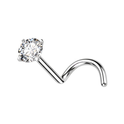 Cherry Diva Screw Nose Ring SILVER 20 Gauge Titanium Prong Set Crystal Screw Nose Stud