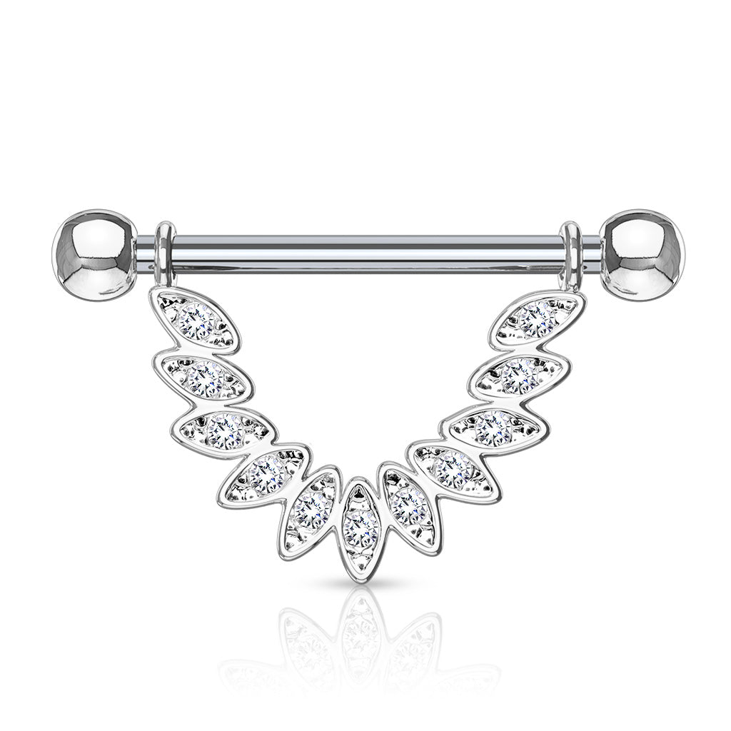 Cherry Diva Nipple Ring 14 Gauge Crystal Feather Barbell Nipple Bar