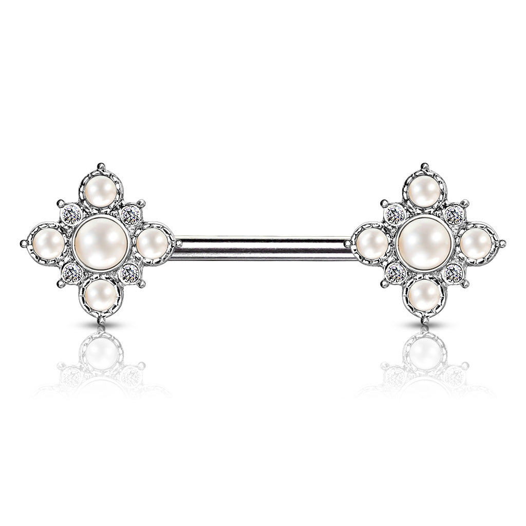 14 Gauge Crystal & Pearl Barbell Nipple Ring