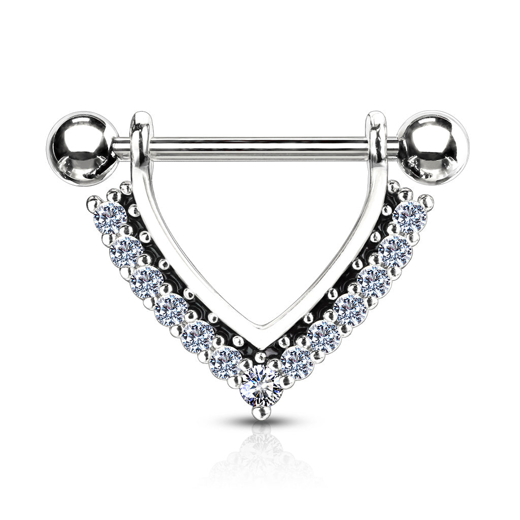 Cherry Diva Nipple Ring 14 Gauge Dangling Crystal Barbell Nipple Shield - Silver
