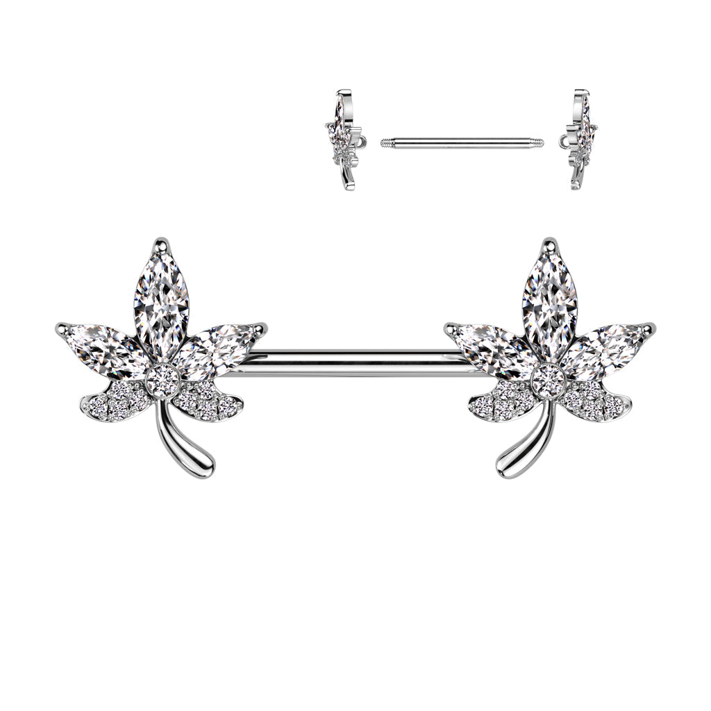 14 Gauge Five Petal Crystal Barbell Nipple Ring