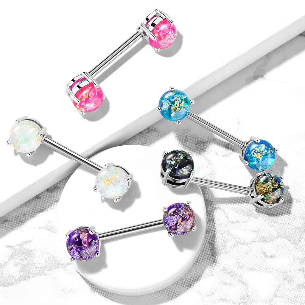 14 Gauge Glitter Opal Barbell Nipple Ring
