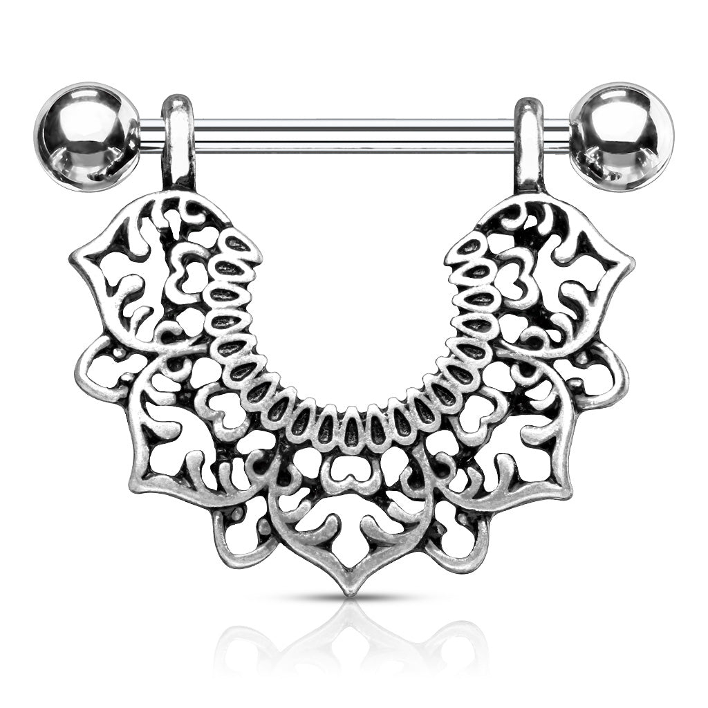 Cherry Diva Nipple Ring 14 Gauge Ornate Silver Flower Nipple Shield