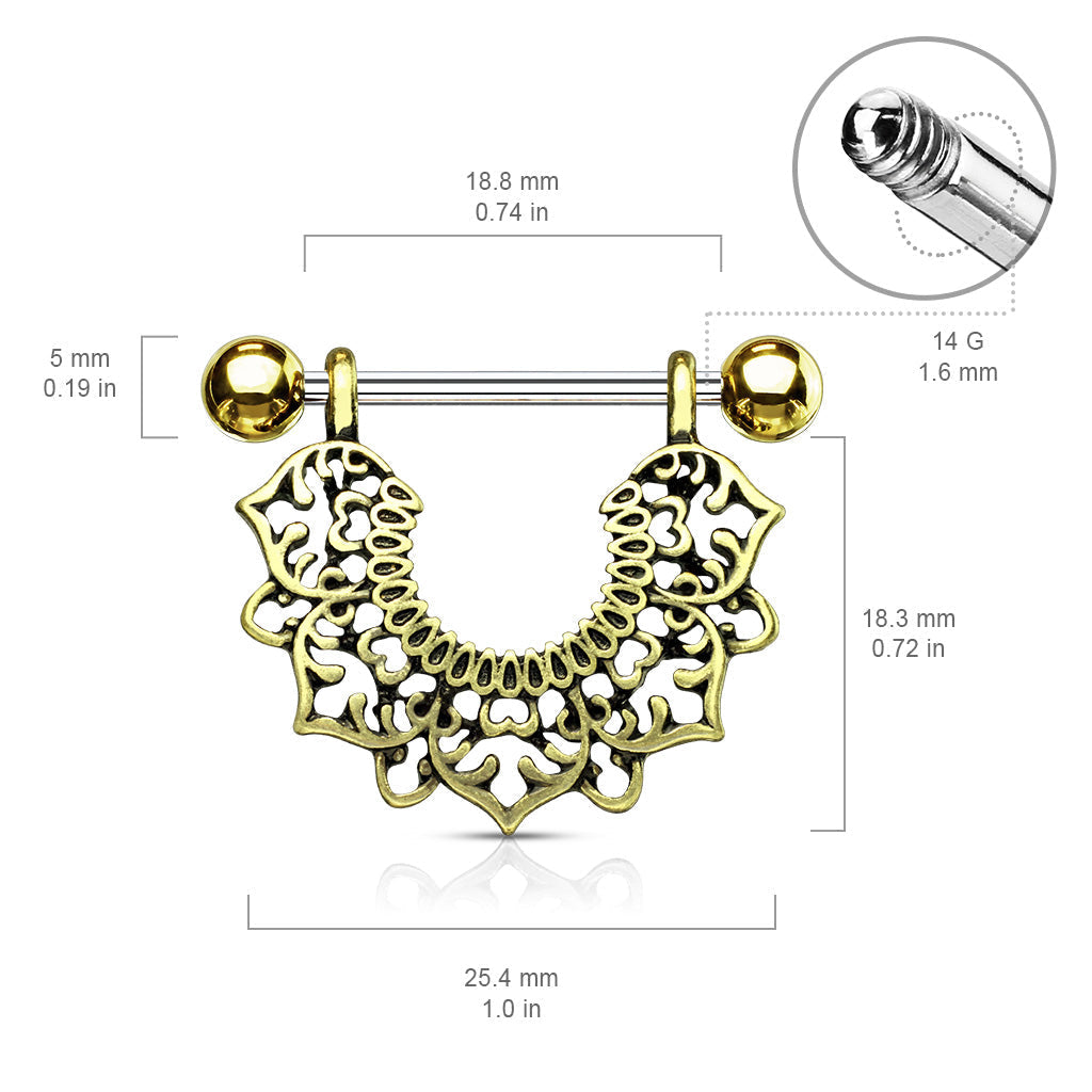 Cherry Diva Nipple Ring 14 Gauge Ornate Silver Flower Nipple Shield