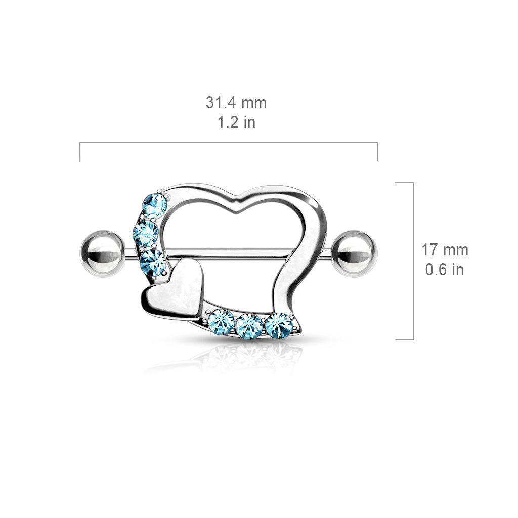 Cherry Diva Nipple Ring 14 Gauge Pair Of Crystal Heart Nipple Shields