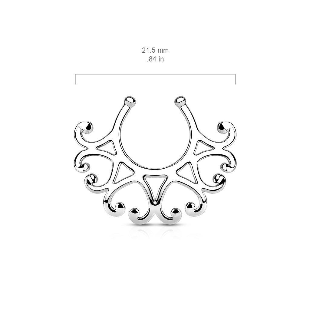 Cherry Diva Nipple Shield Silver Ornate Hearts Fake Piercing Clip On Nipple Ring