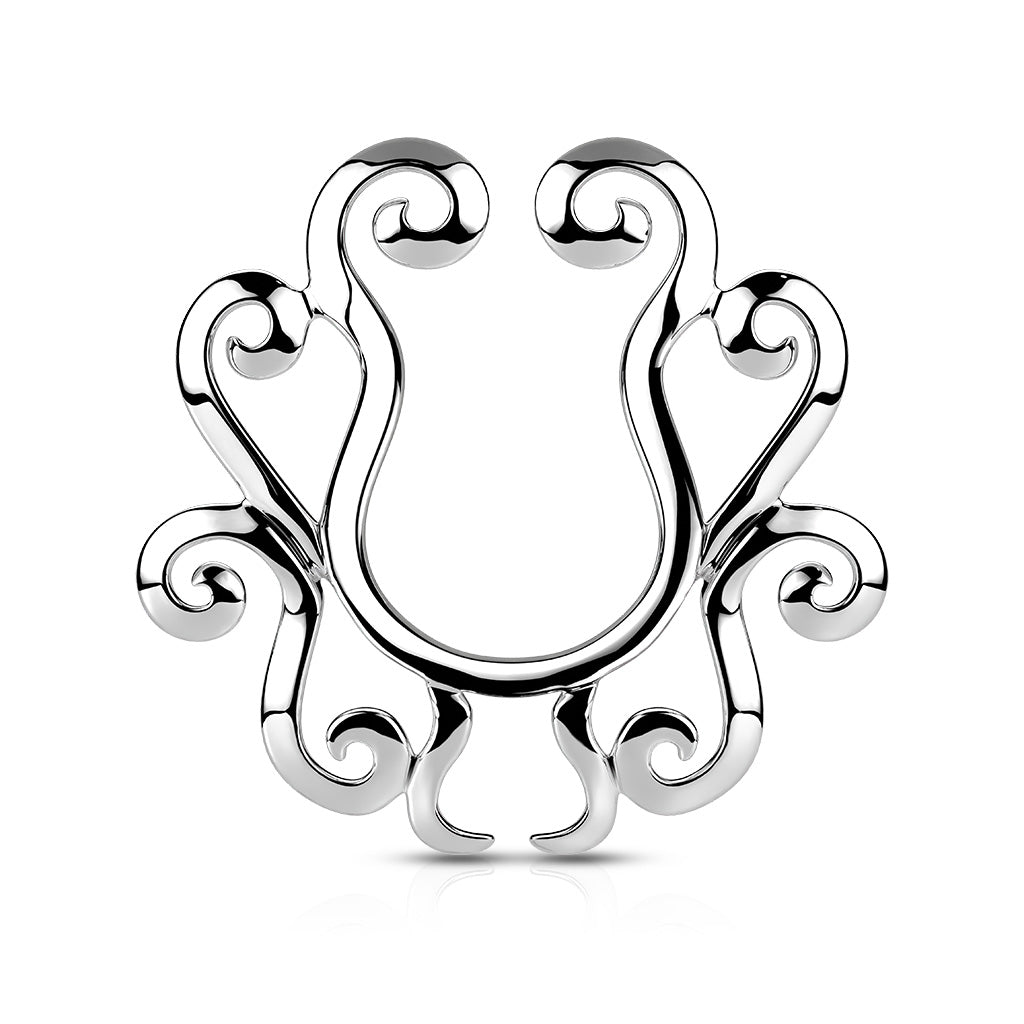 Silver Swirl Fake Clip On Nipple Ring