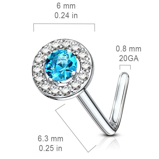 Cherry Diva L Bend Nose Stud 20 Gauge Double Tiered Crystal L Bend Nose Stud