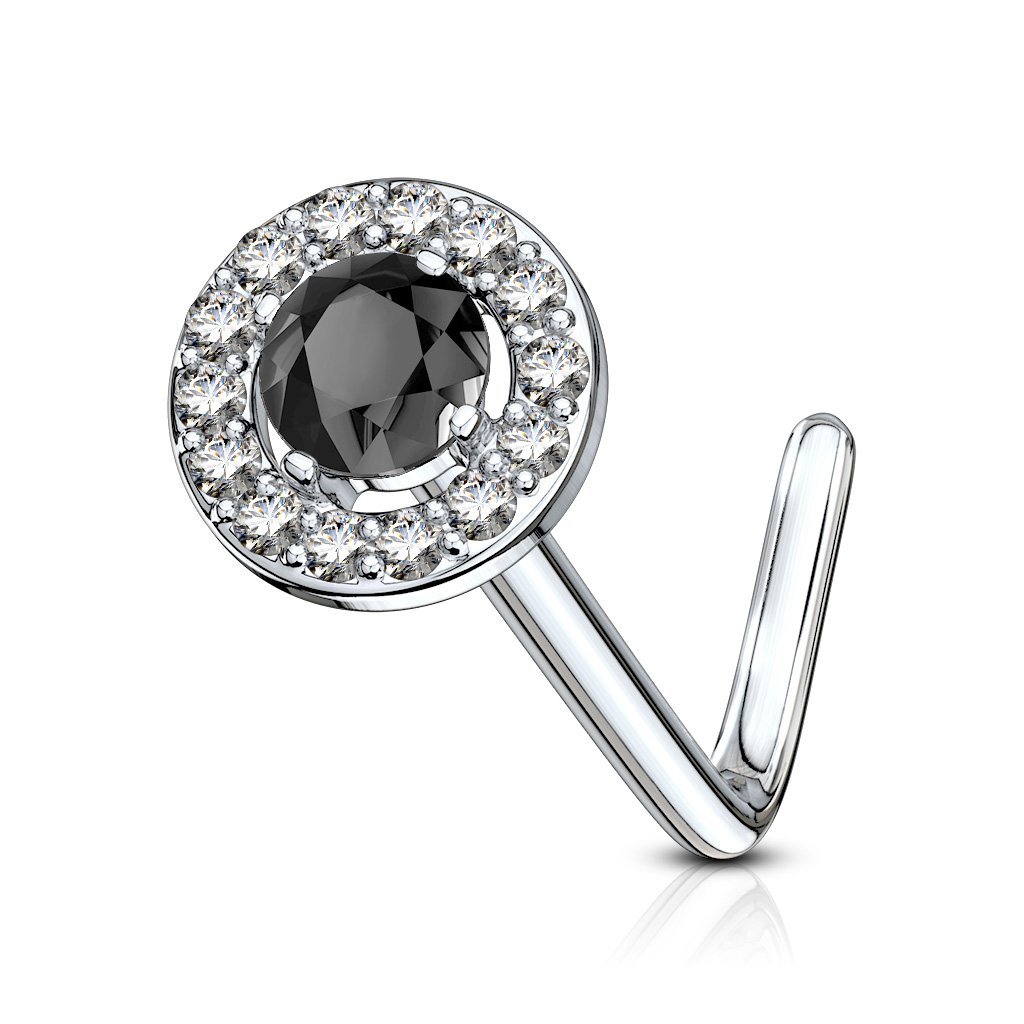Cherry Diva L Bend Nose Stud ONYX BLACK 20 Gauge Double Tiered Crystal L Bend Nose Stud