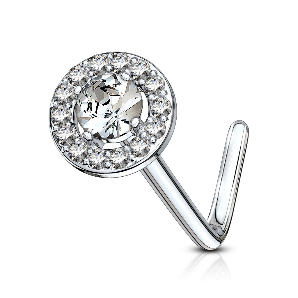 Cherry Diva L Bend Nose Stud CLEAR CRYSTAL 20 Gauge Double Tiered Crystal L Bend Nose Stud