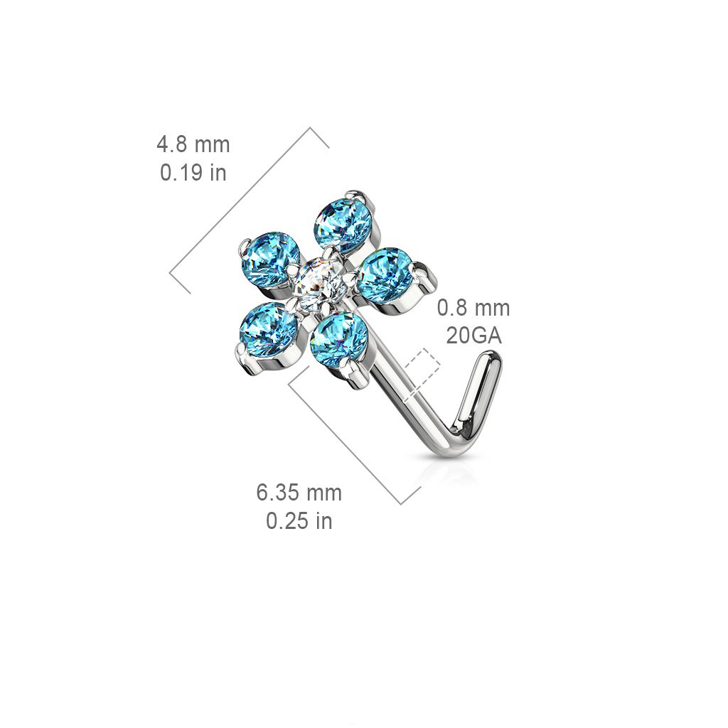 Cherry Diva L Bend Nose Stud 20 Gauge Crystal Flower L Bend Nose Stud