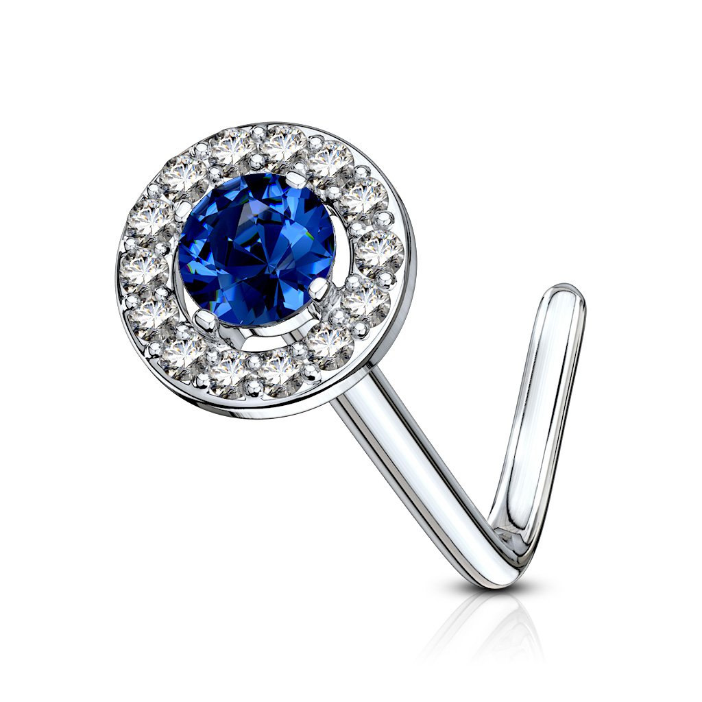 Cherry Diva L Bend Nose Stud SAPPHIRE BLUE 20 Gauge Double Tiered Crystal L Bend Nose Stud