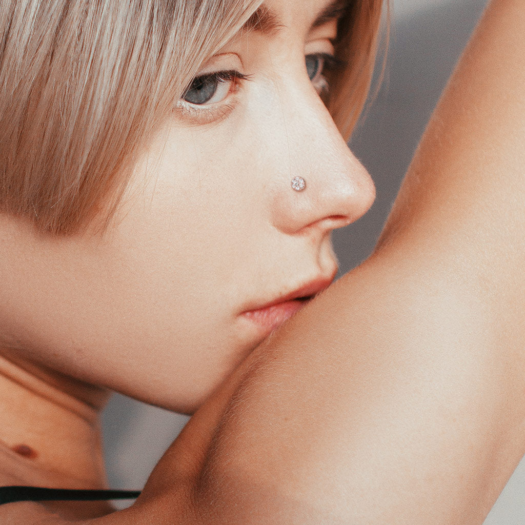 Cherry Diva nose stud 20 Gauge Surgical Steel Crystal Flower Top Nose Stud