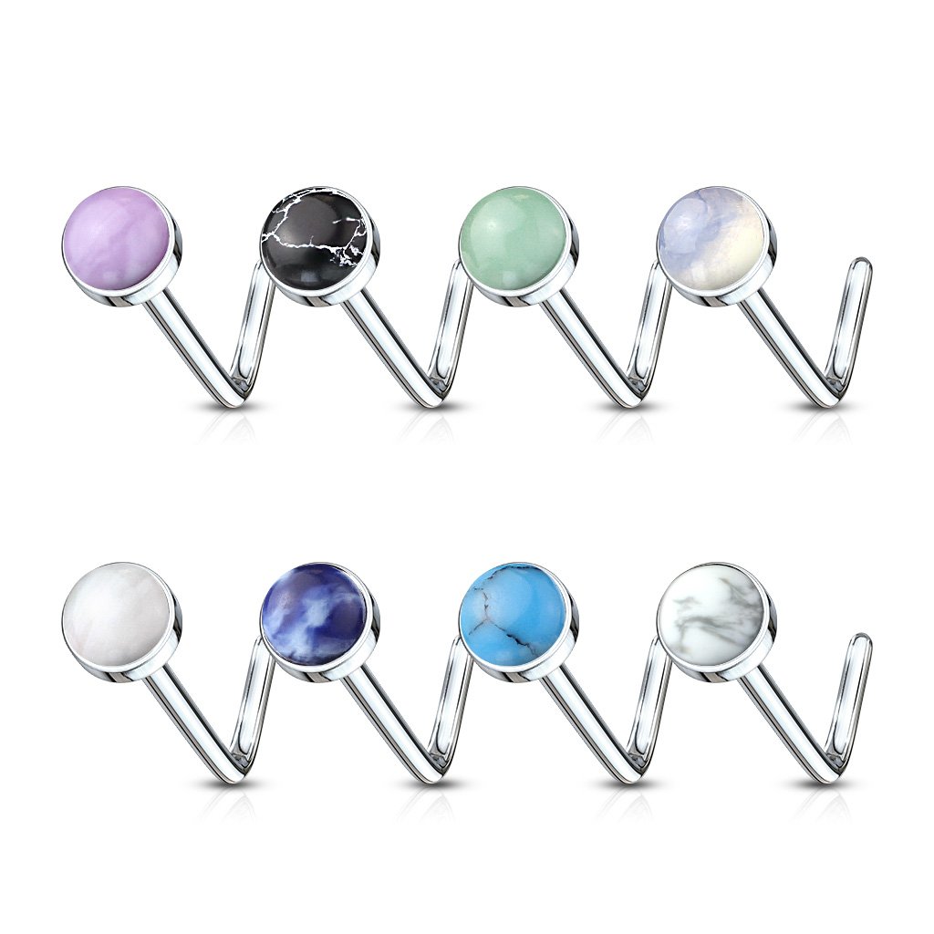 Cherry Diva L Bend Nose Stud 20 Gauge Semi Precious Stone Top L Bend Nose Stud
