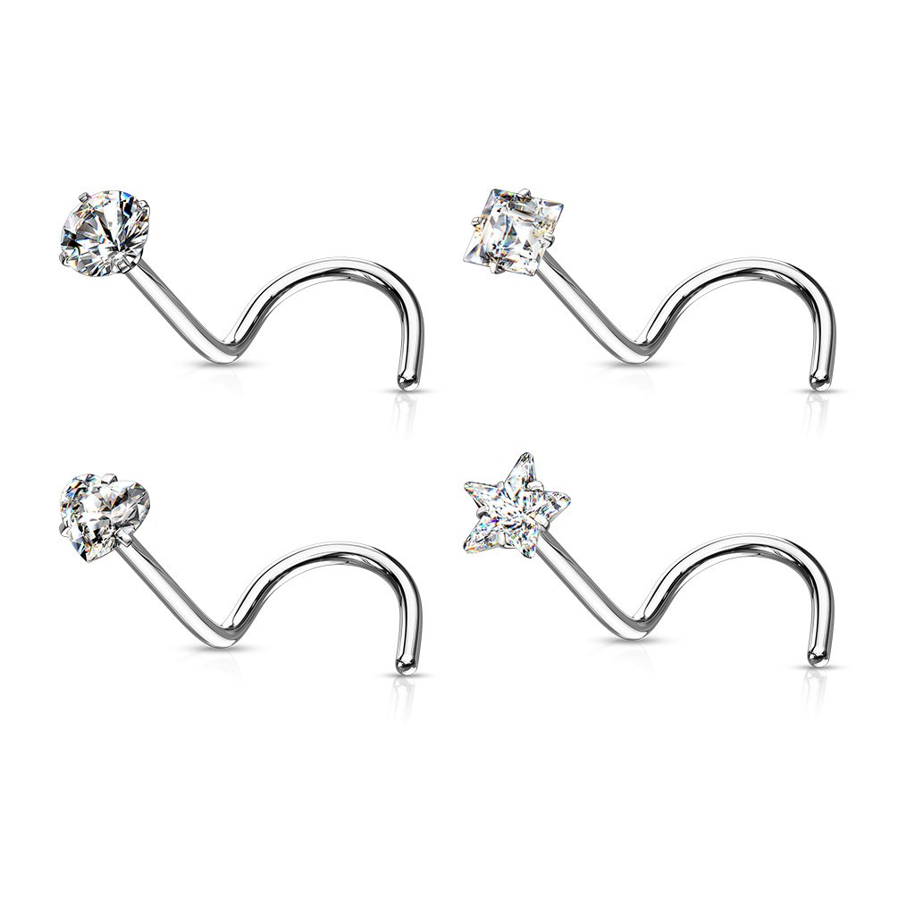 Cherry Diva nose stud 4 Pack Crystal Top Screw Ring Nose Studs - Silver