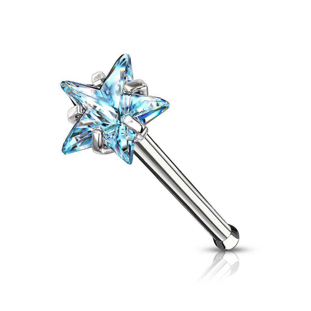 Cherry Diva nose stud AQUA 20 Gauge Prong Set Star Top Surgical Steel Nose Stud