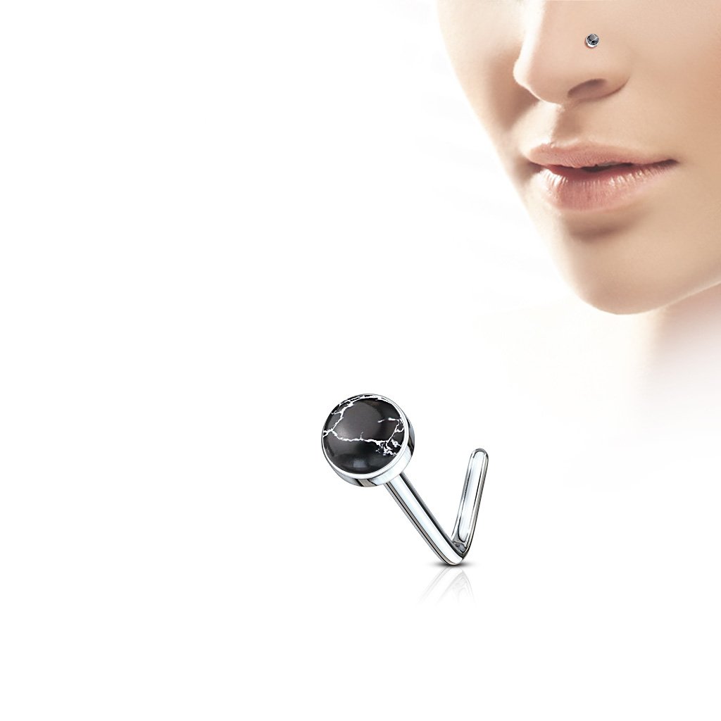 Cherry Diva L Bend Nose Stud Black Agate 20 Gauge Semi Precious Stone Top L Bend Nose Stud